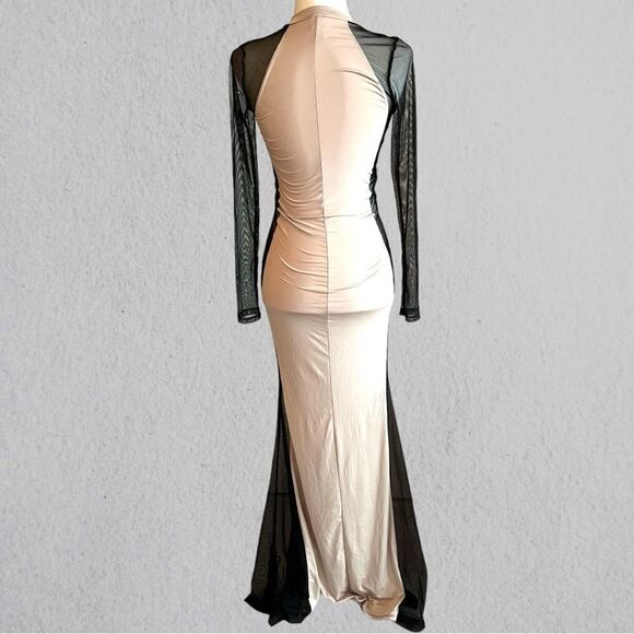 Nude and mesh maxi bodycon dress - Picture 3 of 8